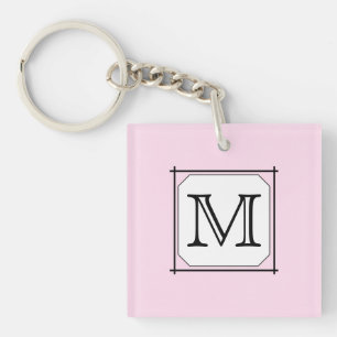 Your Letter. Custom Monogram. Pink Black White. Keychain