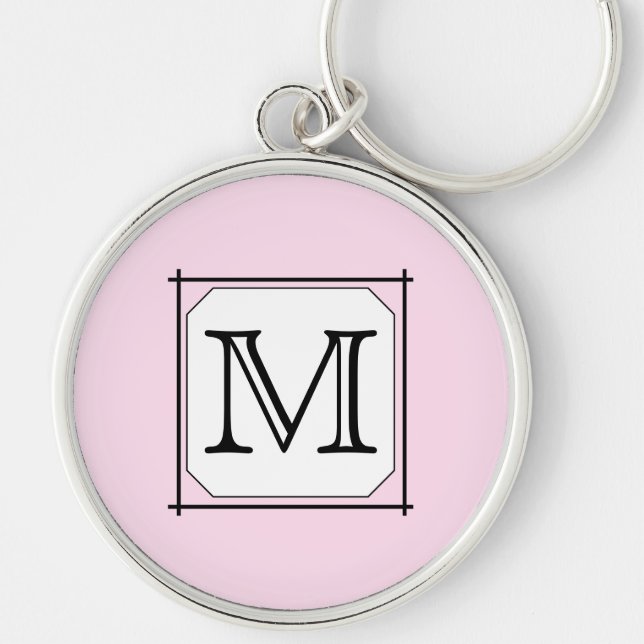 Your Letter. Custom Monogram. Pink Black White Keychain (Front)