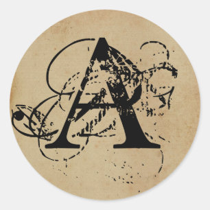 Your Letter. Custom Monogram. vintage feel. Classic Round Sticker