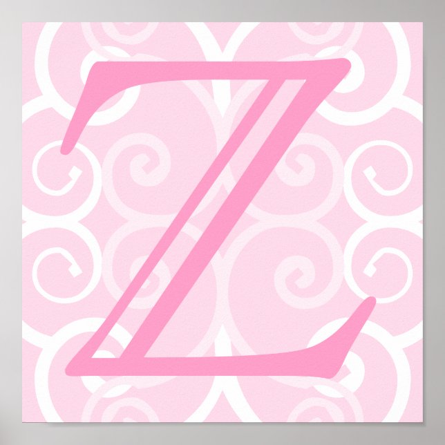 Your Letter. Custom Pink Swirl Monogram. Poster (Front)