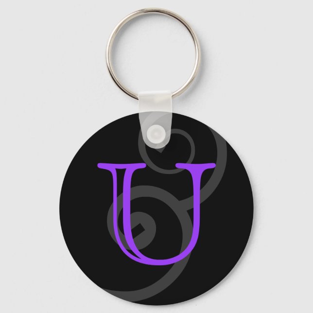 Your Letter. Custom. Purple Swirl Monogram. Keychain (Front)