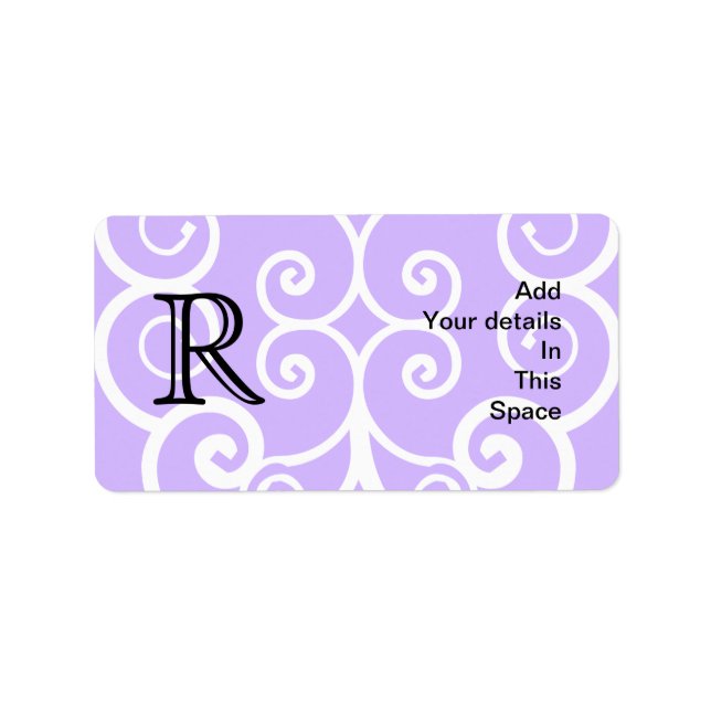 Your Letter. Custom. Purple Swirl Monogram. Label (Front)