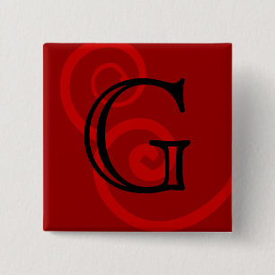 Your Letter. Custom Red Swirl Monogram. 2 Inch Square Button