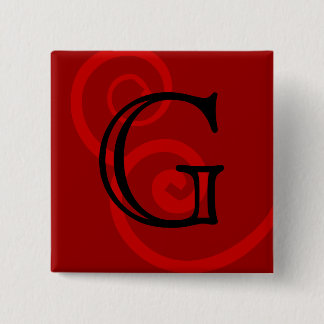 Your Letter. Custom Red Swirl Monogram. 2 Inch Square Button