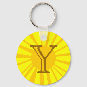 Your Letter. Custom Yellow Sun Ray Monogram. Keychain