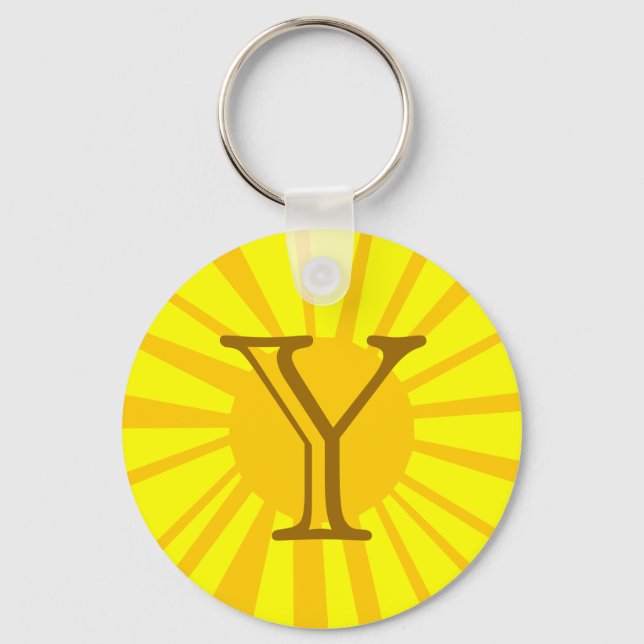 Your Letter. Custom Yellow Sun Ray Monogram. Keychain (Front)
