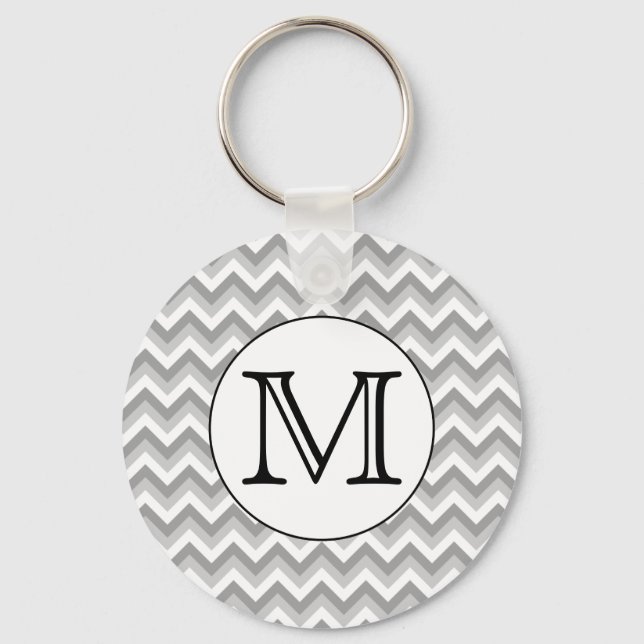 Your Letter. Grey Zigzag Pattern Monogram. Keychain (Front)