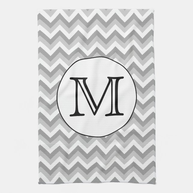 Your Letter. Grey Zigzag Pattern Monogram. Kitchen Towel (Vertical)