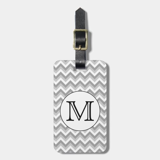 Your Letter. Grey Zigzag Pattern Monogram. Luggage Tag (Front Vertical)