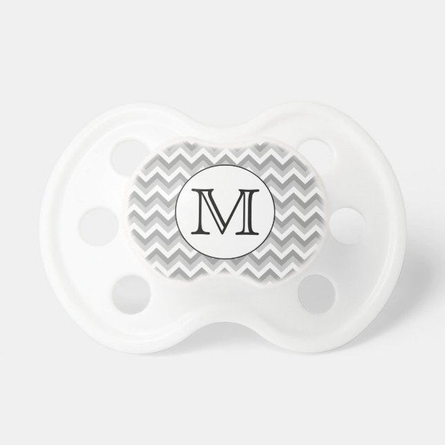 Your Letter. Grey Zigzag Pattern Monogram. Pacifier (Front)