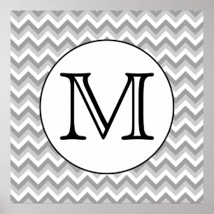 Your Letter. Grey Zigzag Pattern Monogram. Poster