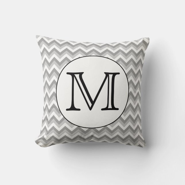 Your Letter. Grey Zigzag Pattern Monogram. Throw Pillow (Front)