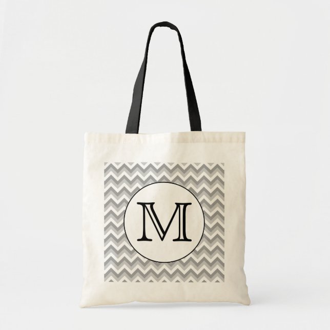 Your Letter. Grey Zigzag Pattern Monogram. Tote Bag (Front)