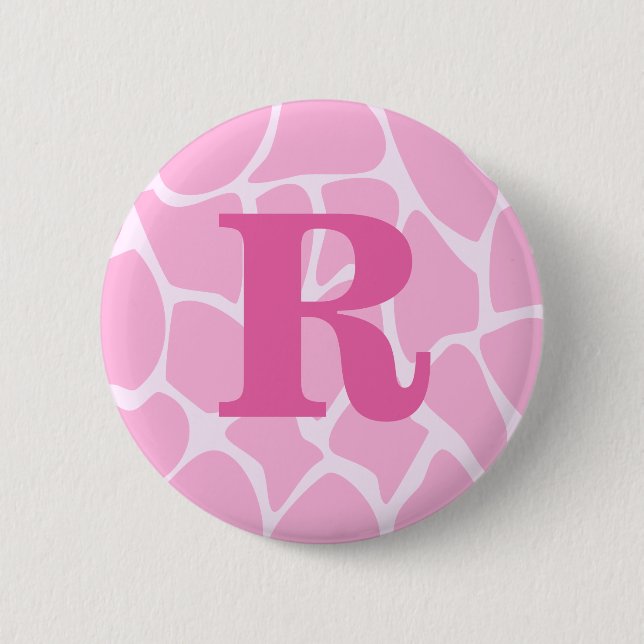 Your Letter Monogram. Custom. Pink Giraffe Pattern 2 Inch Round Button (Front)