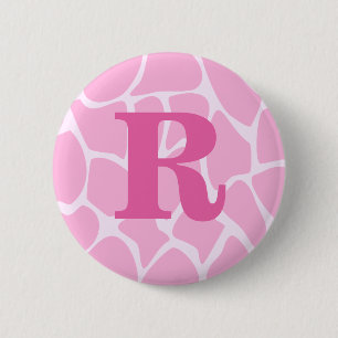 Your Letter Monogram. Custom. Pink Giraffe Pattern 2 Inch Round Button