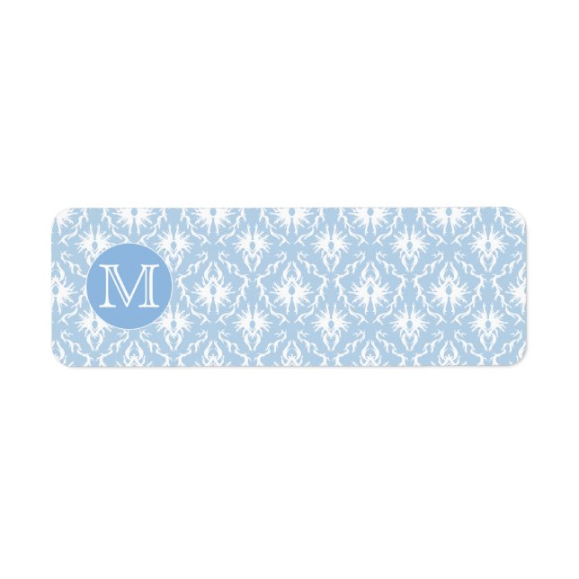 Your Letter, Monogram. Pale Blue Damask Pattern. (Front)