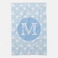 Your Letter, Monogram. Pale Blue Damask Pattern.