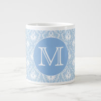 Your Letter, Monogram. Pale Blue Damask Pattern.