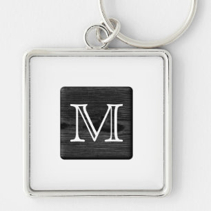 Your Letter Monogram. Picture of Black Wood. Keychain