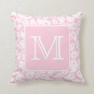Your Letter Monogram. Pink Paisley Pattern. Throw Pillow