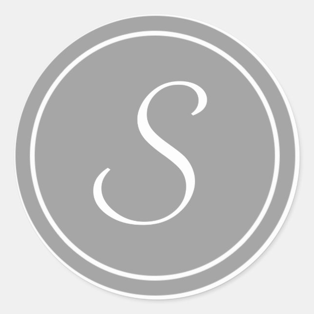 Your Letter, Monogram S, Initial Grey Classic Round Sticker (Front)