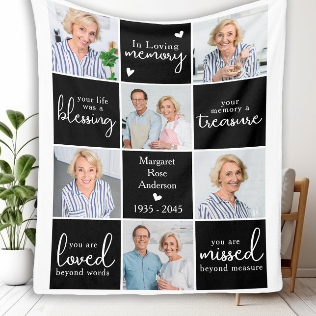 Your Life Was A Blessing Custom 6 Photo Sympathy Fleece Blanket (Creator Uploaded)