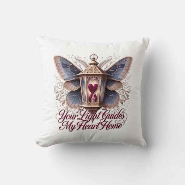 Your Light Guides My Heart Home Lantern  T-Shirt Throw Pillow (Front)