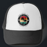 Your Location Vacation Custom Group Name Summer Trucker Hat<br><div class="desc">These customized Location Vacation Trucker Hat are perfect for Group Name Trip to wear during a summer beach vacation or island cruise. The design features stunning palm trees set against a beautiful ocean sunset, creating a great look for all the men in the group to match. You can personalize this...</div>