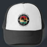 Your Location Vacation Custom Group Name Summer Trucker Hat<br><div class="desc">These customized Location Vacation Trucker Hat are perfect for Group Name Trip to wear during a summer beach vacation or island cruise. The design features stunning palm trees set against a beautiful ocean sunset, creating a great look for all the men in the group to match. You can personalize this...</div>
