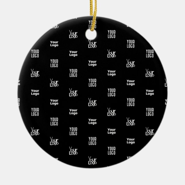 Your Logo | 3 Logo Pattern Design Editable Black Ceramic Ornament (Front)