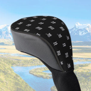 Your Logo 3 Logo Pattern Design Editable Black Golf Head Cover