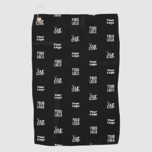 Your Logo   3 Logo Pattern Design Editable Black Golf Towel