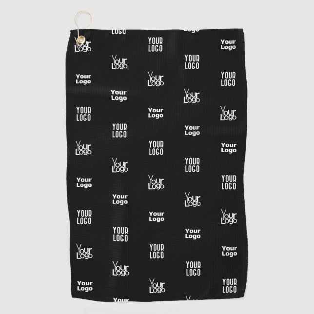 Your Logo | 3 Logo Pattern Design Editable Black Golf Towel (Front)