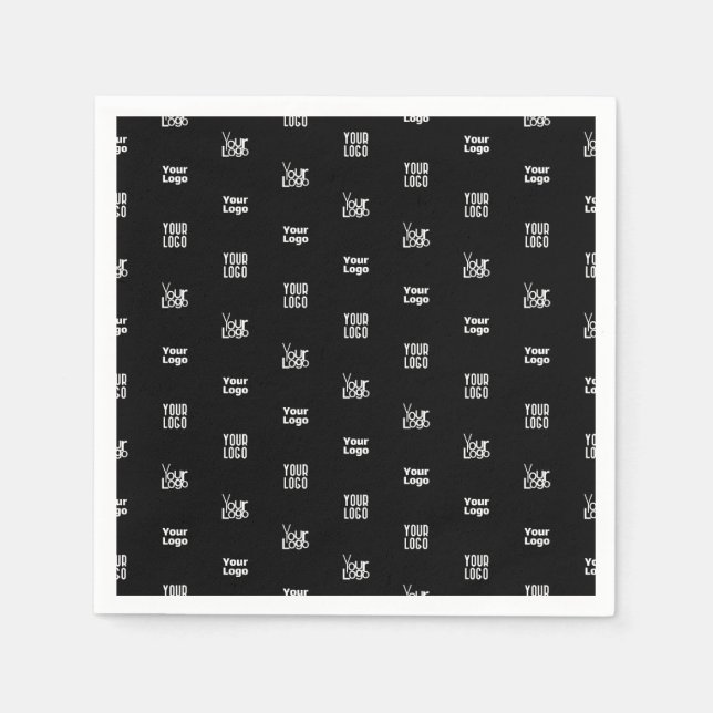 Your Logo | 3 Logo Pattern Design Editable Black Napkin (Front)