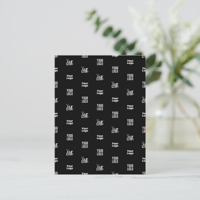 Your Logo | 3 Logo Pattern Design Editable Black Postcard (Standing Front)