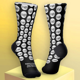 Your Logo All Over - White Type - Black Socks