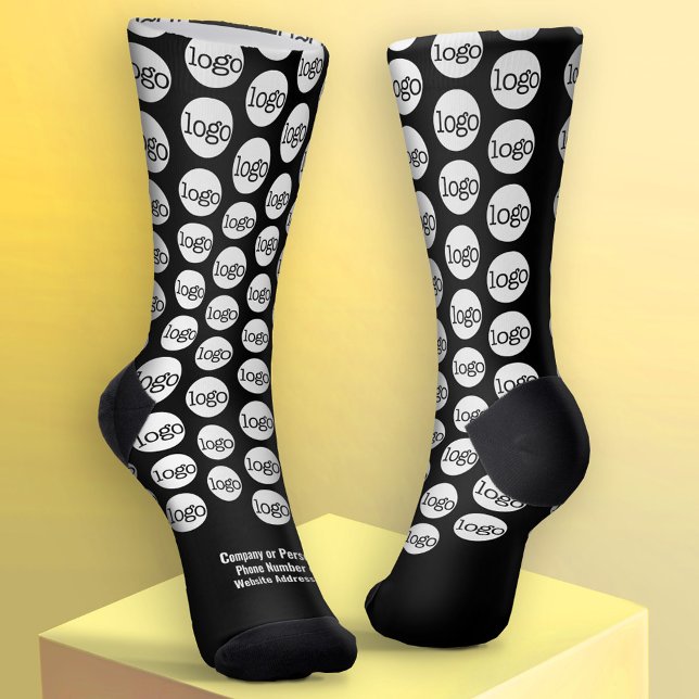 Your Logo All Over - White Type - Black Socks (Custom Logo Socks)