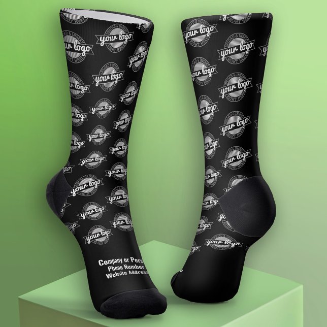 Your Logo All Over - White Type - Black Socks (Custom Logo Socks)