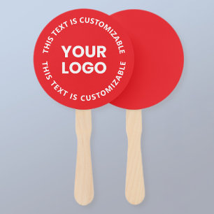 Your Logo/Any Uploaded Image & Circular Text   Red Hand Fan
