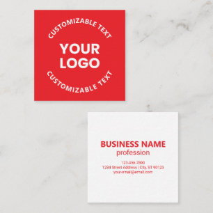 Your Logo/Any Uploaded Image & Circular Text Red Square Business Card