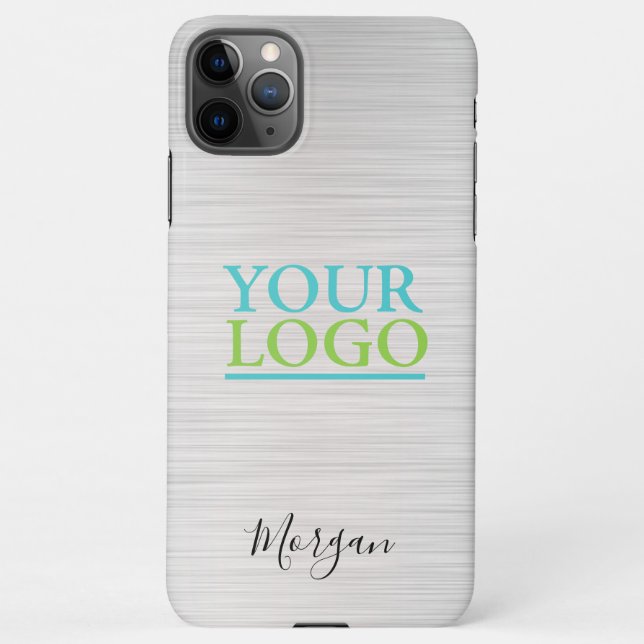 Your Logo/Art/Photo, Black Name, Brushed Silver iPhone Case (Back)