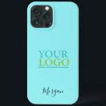 Your Logo/Art/Photo DIY Name Black Script, Lt Teal iPhone 13 Pro Max Case<br><div class="desc">Personalize with your Logo,  Art or Photo and name in black script on light teal background.</div>