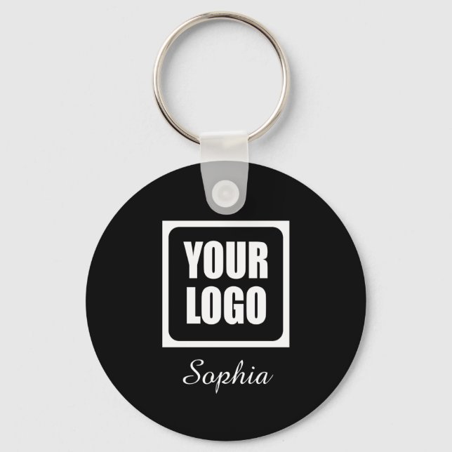 Your Logo/Art/Photo, DIY Script Name, Black Keychain (Front)