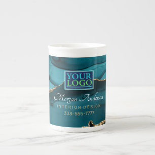 Your Logo/Art/Photo, Elegant, Teal Agate & Gold La Bone China Mug
