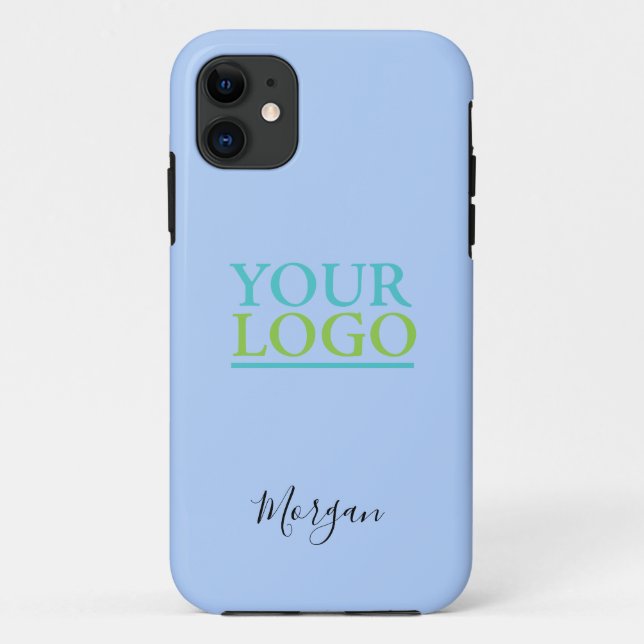 Your Logo/Art/Photo, Name Black Script, Pale Blue Case-Mate iPhone Case (Back)
