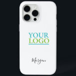 Your Logo/Art/Photo, Name Black Script, White iPhone 15 Pro Max Case<br><div class="desc">Personalize with your Company Logo,  Art or Photo and name in black script on white background. Click “Edit Using Design Tool” to change colours and type styles.</div>