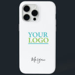 Your Logo/Art/Photo, Name Black Script, White iPhone 15 Pro Max Case<br><div class="desc">Personalize with your Company Logo,  Art or Photo and name in black script on white background. Click “Edit Using Design Tool” to change colours and type styles.</div>