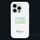 Your Logo/Art/Photo, Name Black Script, White iPhone 15 Pro Case<br><div class="desc">Personalize with your Company Logo,  Art or Photo and name in black script on white background. Click “Edit Using Design Tool” to change colours and type styles.</div>
