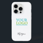 Your Logo/Art/Photo, Name Black Script, White iPhone 15 Pro Case<br><div class="desc">Personalize with your Company Logo,  Art or Photo and name in black script on white background. Click “Edit Using Design Tool” to change colours and type styles.</div>