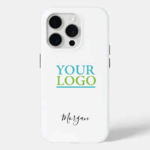 Your Logo/Art/Photo, Name Black Script, White iPhone 15 Pro Case